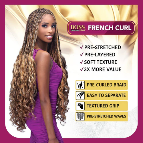 Multi Pack Deals! 3x French Curl 28" Boss Braid Knotless Prestretched Braiding Hair by Bobbi Boss - Image 3